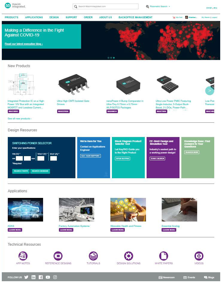 Maxim Integrated Website Homepage