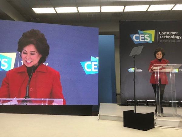 U.S. Secretary of Transportation Elaine Chao discusses autonomous cars during a keynote talk at CES