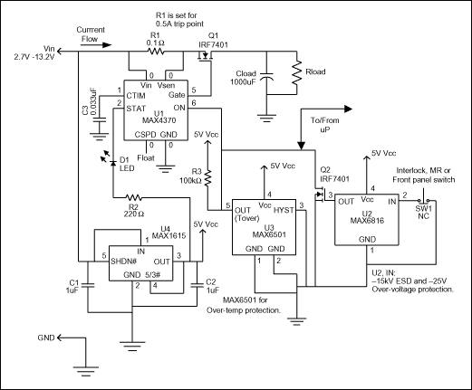 Figure 1. This circuit provides general over-current and over-temperature protection.