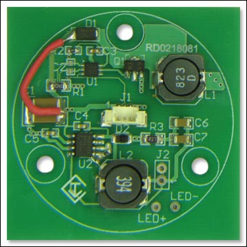 Figure 2. Photo of the PCB. The board was designed to fit directly into an MR-16 assembly.
