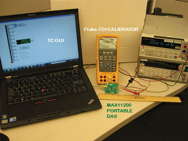 Figure 4. The setup for the temperature measurement system featuring the MAX11200 ADC.