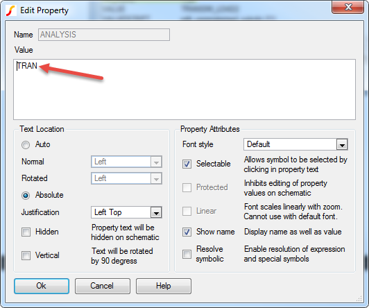  Edit Property window for the ANALYSIS property of the load.