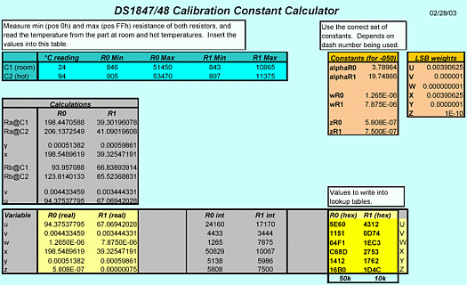 Figure 1. Example DS1847/48 calibration constant calculator.