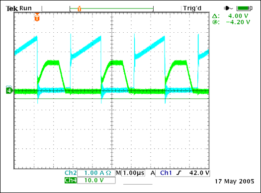 图6. 满载及48VDC输入时Q7中的电流和Q5上的VGS。