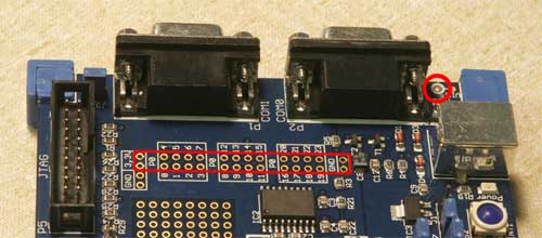 Figure 3. Solder a 36-pin male header into the site shown in the red rectangle.