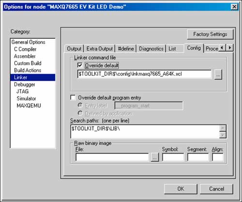 Figure 4. This screen lets you configure the linker options for a project.