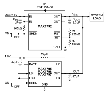 Boost Converter Switches Between Battery - Maxim Integrated