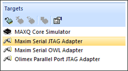 Figure 18. Selecting the Serial JTAG Adapter option in the Targets window in Rowley.