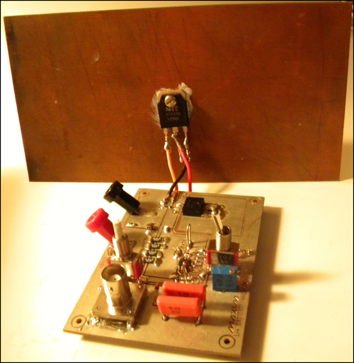 Figure 3. The battery simulator board with external heat sink for the TIPC32 transistor.
