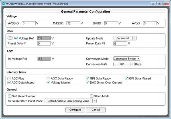 Figure 6. General Parameter Configuration menu window.