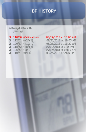 Example of a BP HISTORY screen in the MaximBPT application