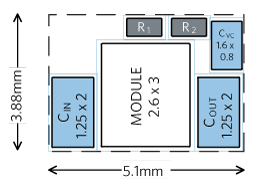 Typical solution net area of 16.6mm2 for a switching regulator module.
