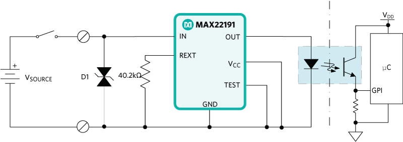 MAX22191 current sinking DI circuit