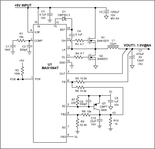 Figure 1. Schematic of 1.0V power supply with the MAX1864.